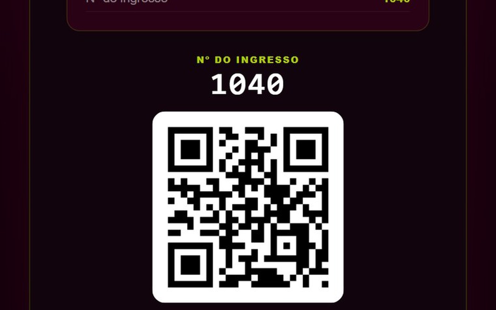 Ingresso do participante com QR Code e número de sorteio